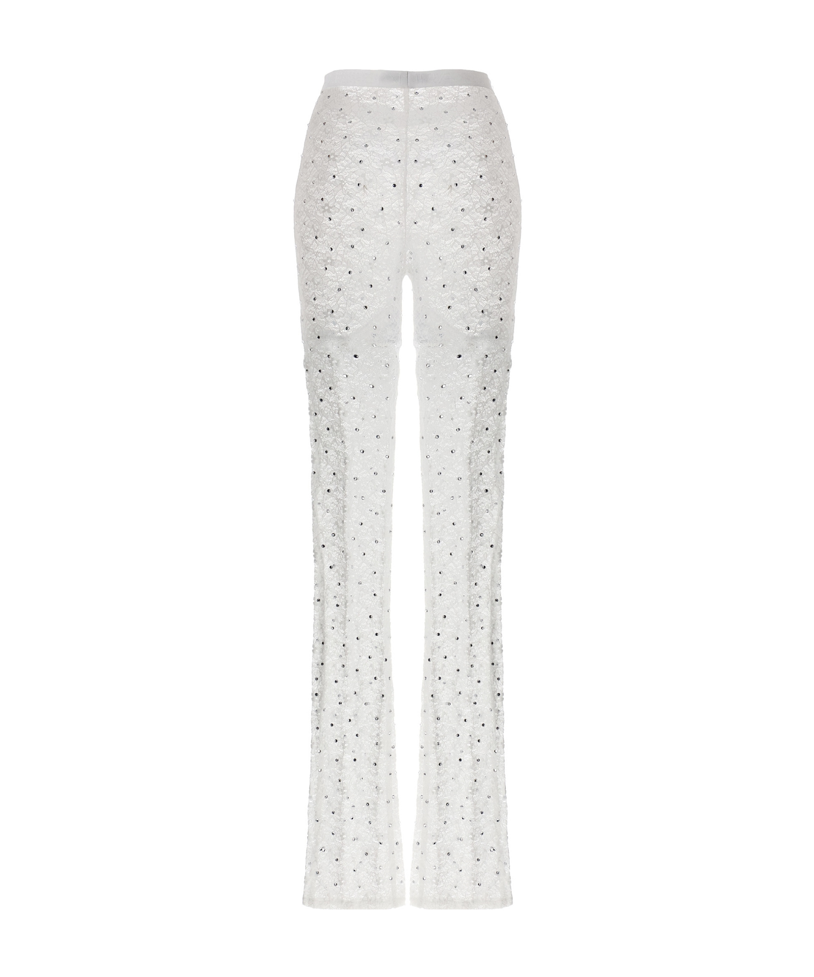 Alessandra Rich Rhinestone Lace Flared Leggings In White