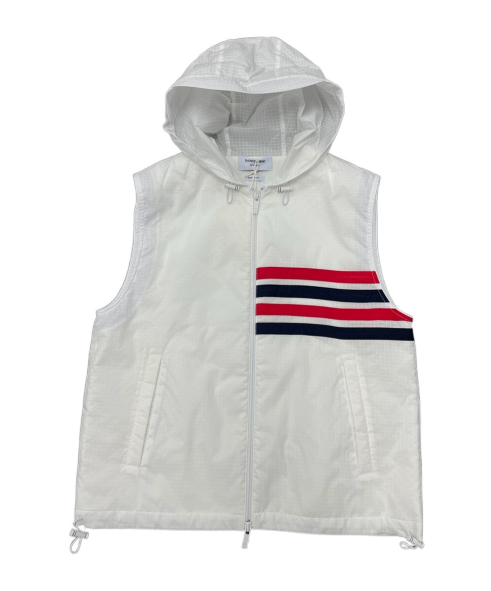 Thom Browne 4-bar Stripe Hooded Gilet In White