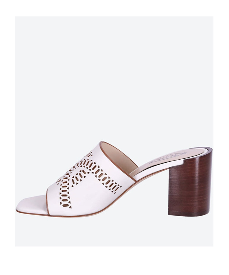 Tod's Perforated Block Heel Sandals In White