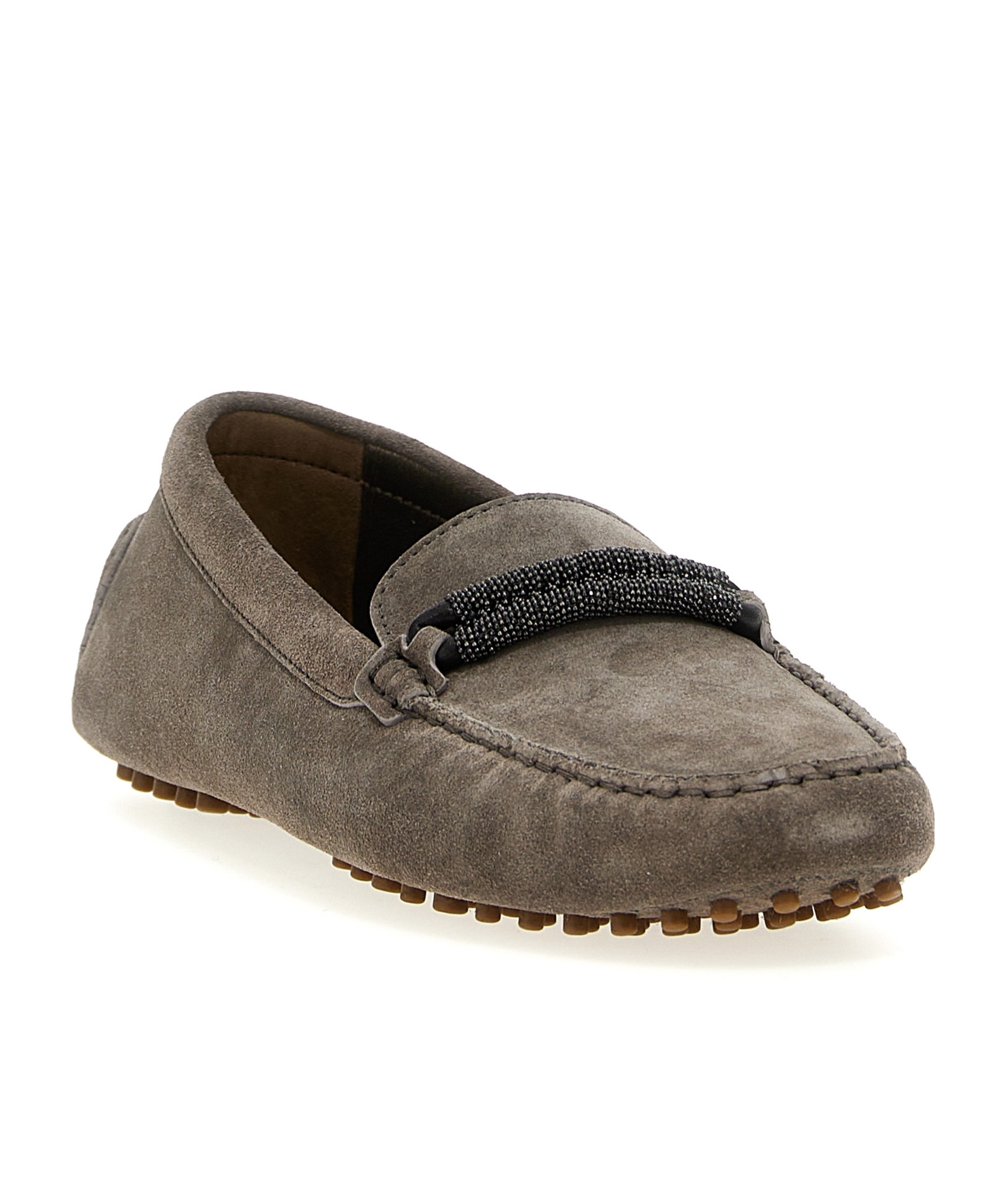 Brunello Cucinelli Buckle Loafers With Studded Sole And Suede Upper In Brown
