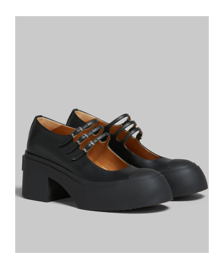 Shop Marni Black Leather Pablo Triple-buckle Mary Jane Shoe