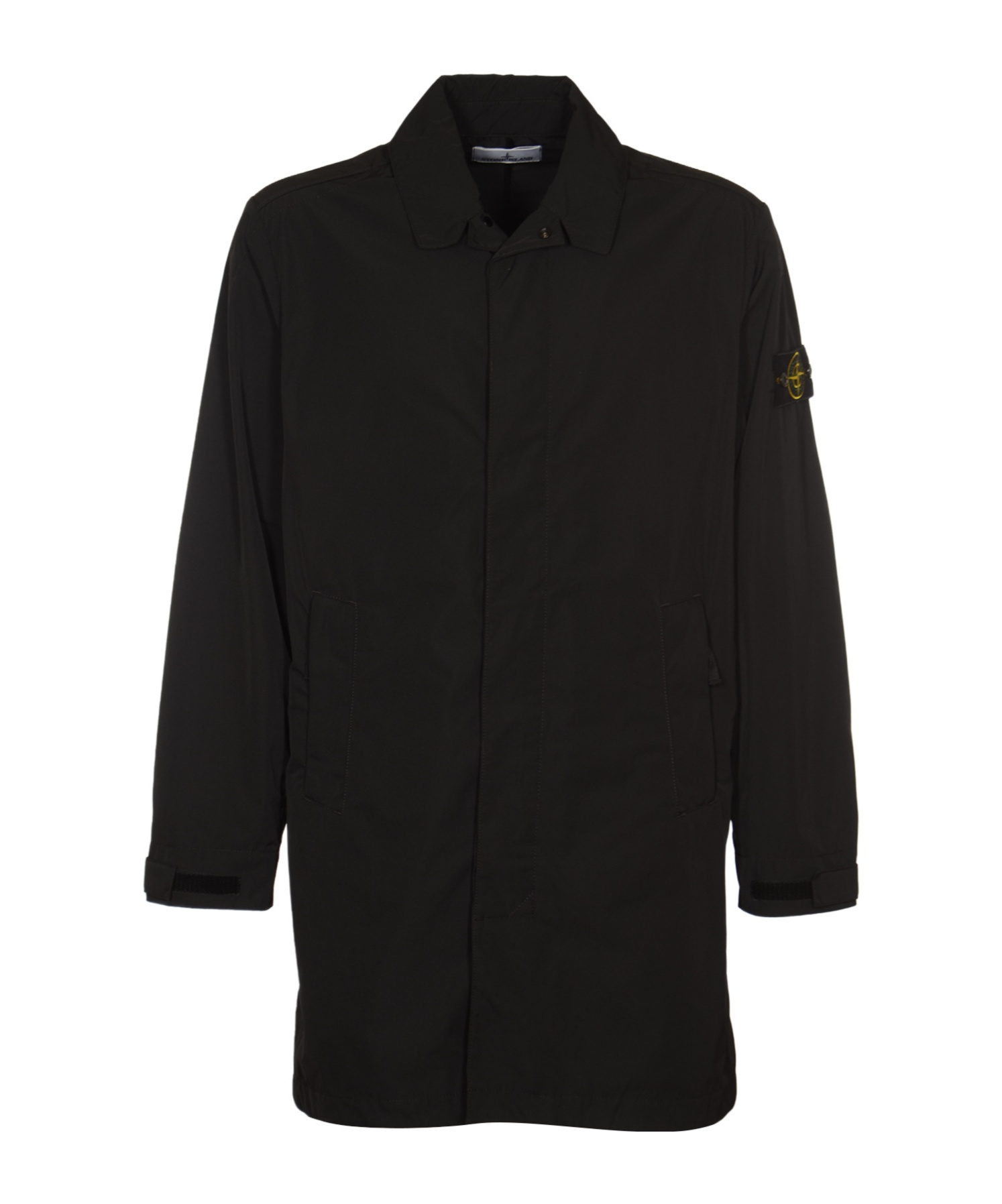Stone Island Compass-badge Single-breasted Coat In Black