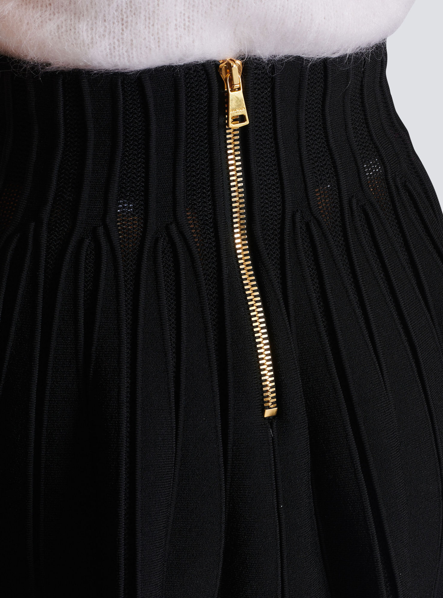 Balmain Double-breasted Rib Knit Flare Mini Skirt In Black