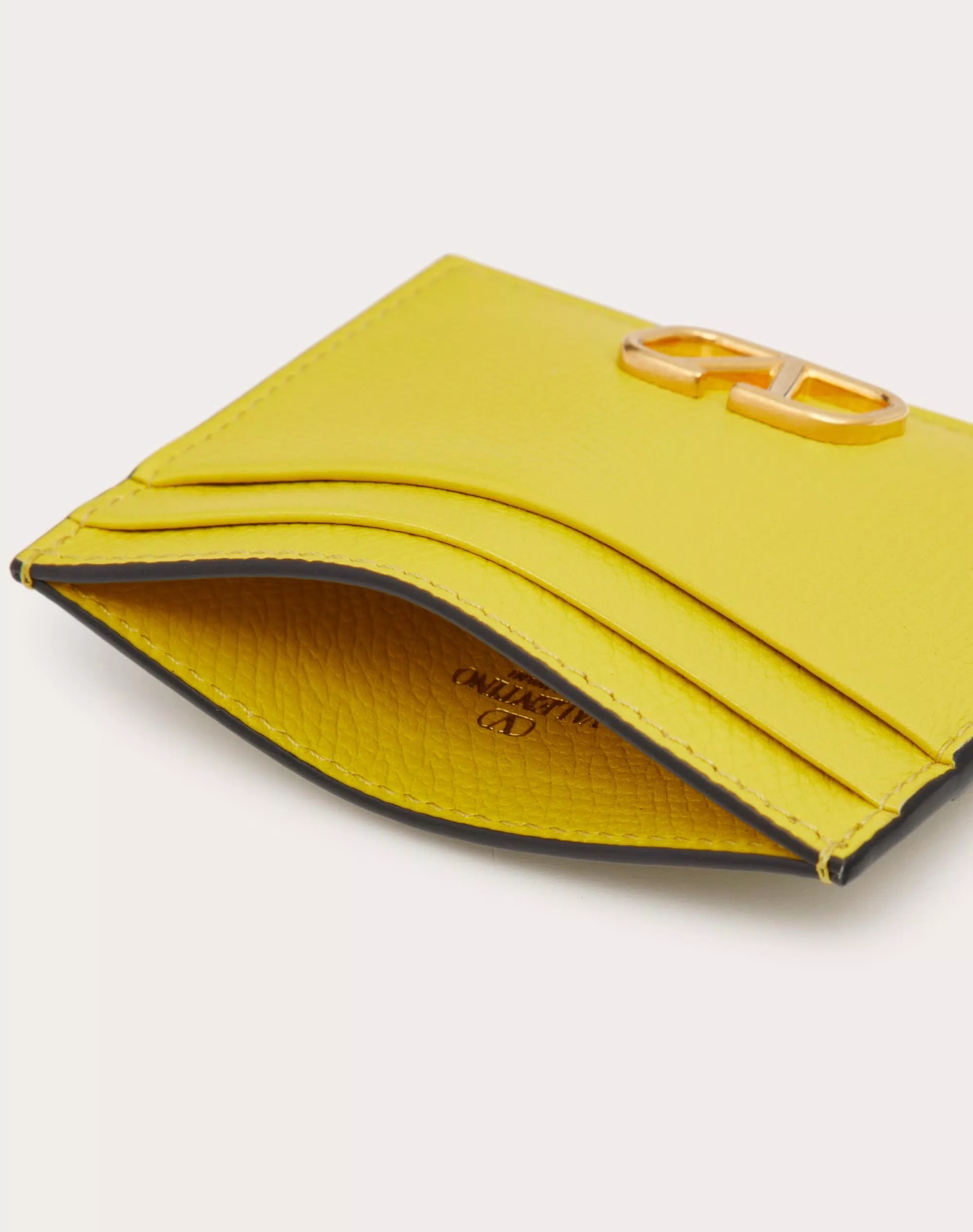 Valentino Vlogo Signature Leather Card Holder In Yellow