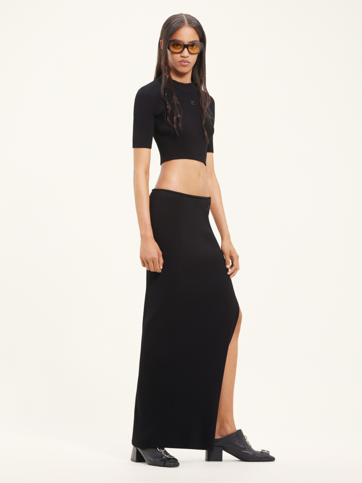 Courrèges Mockneck Rib Knit Cropped Top Women Black In Viscose In Black