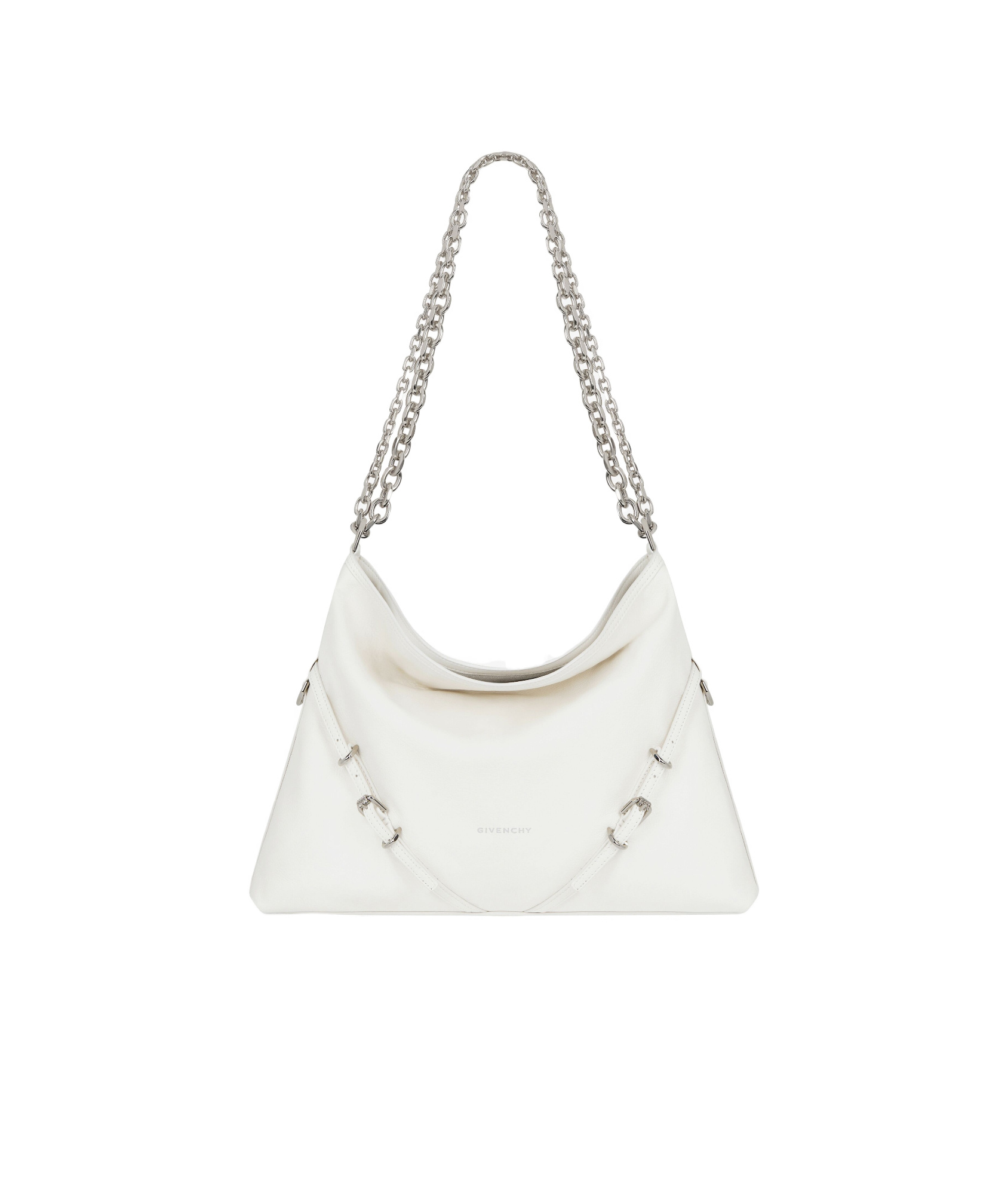 Givenchy Voyou Medium Shoulder Bag In Tumbled Leather In White