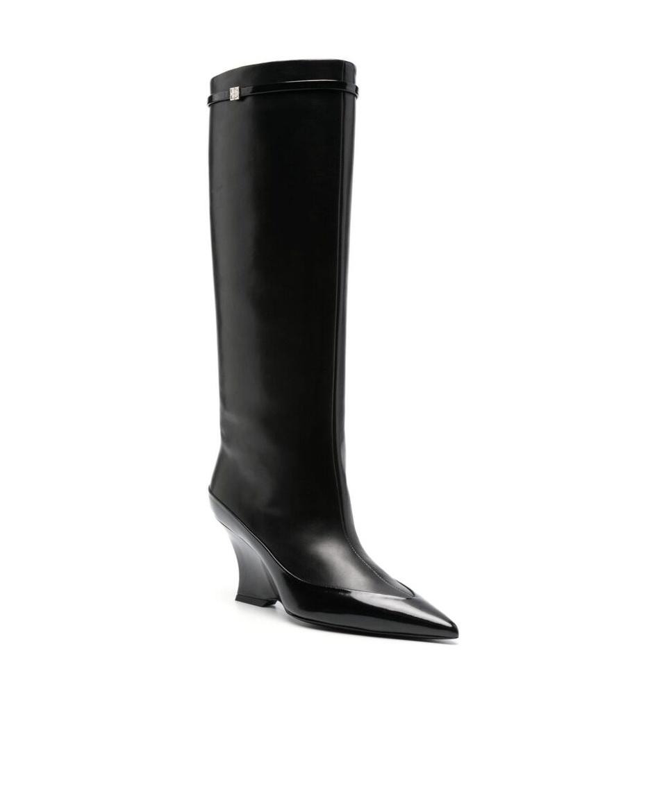 Givenchy Wedge Heel Raven Leather Boots 9cm In Black