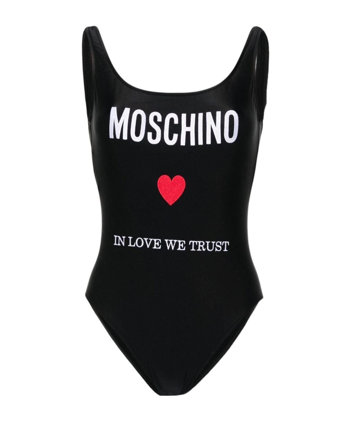 Moschino Logo-embroidered Open-back Swimsuit In Black