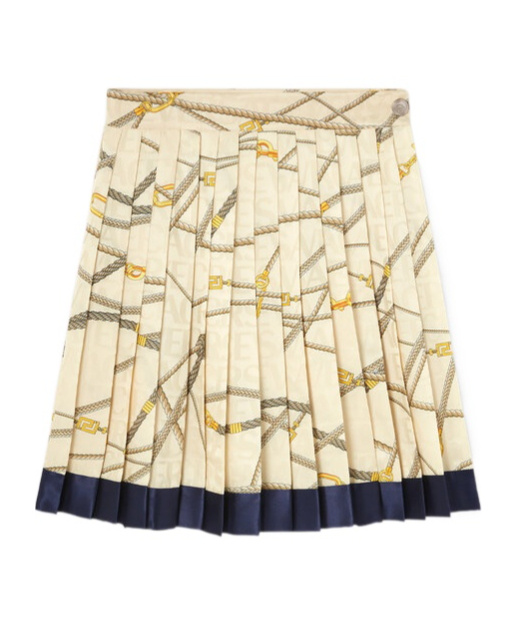Versace Multicolor Pleated Mini Skirt With All-over Logo Print In Nude