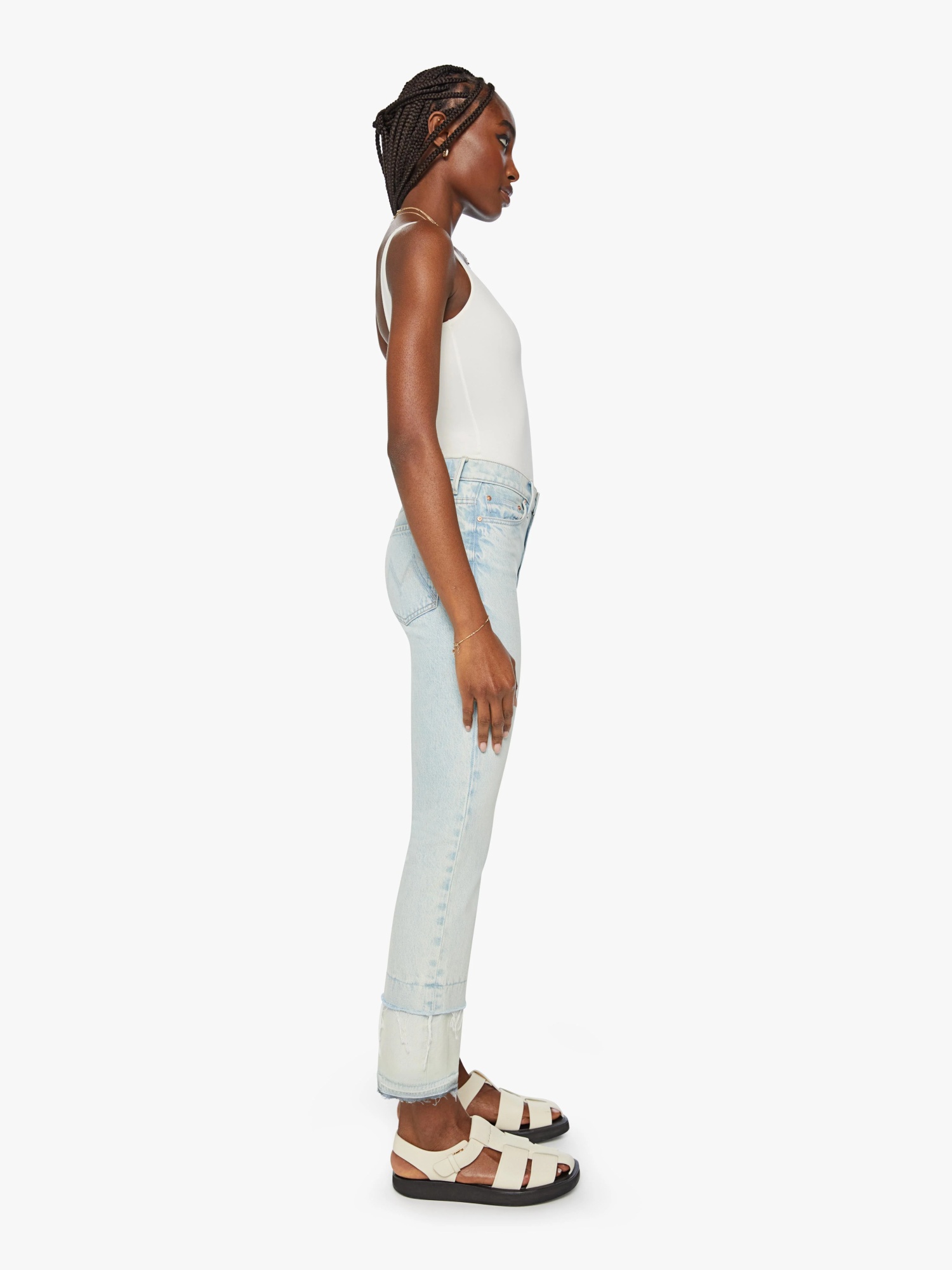Mother Middle Waist Denim Trousers In White