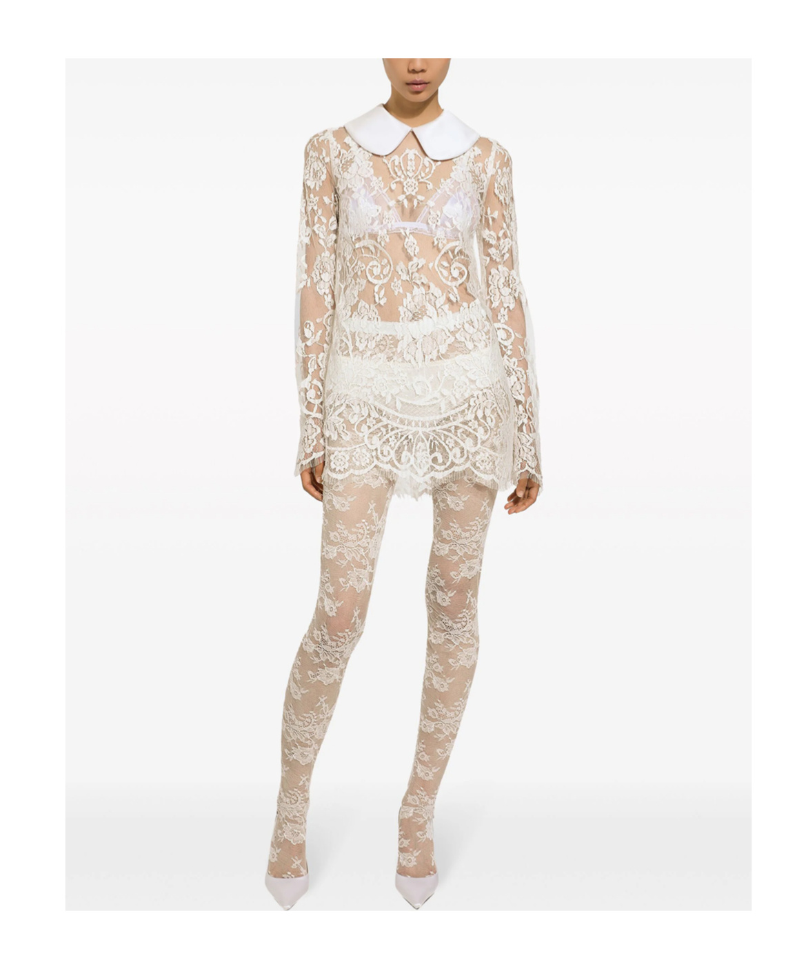 Dolce & Gabbana Peter Pan Collar Lace Minidress In White