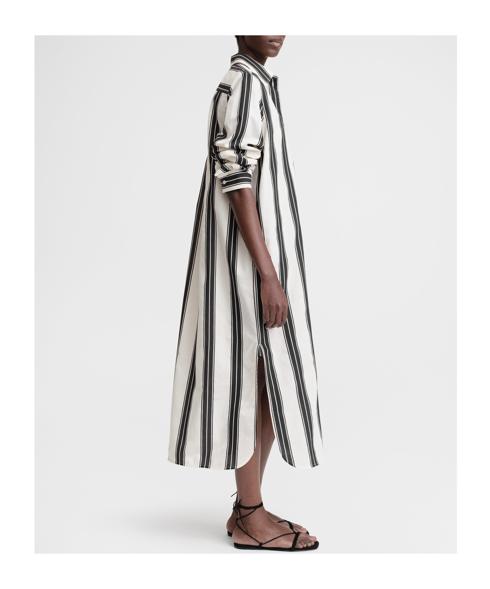 Totême Toteme Jacquard Stripe Long Sleeve Midi Shirtdress In White
