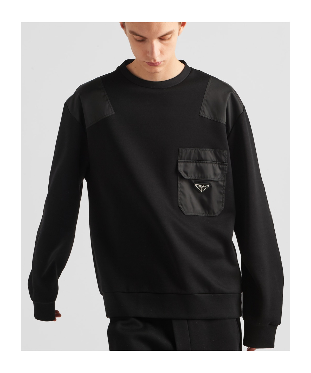Prada Cotton Sweatshirt With Re-nylon Details In Black
