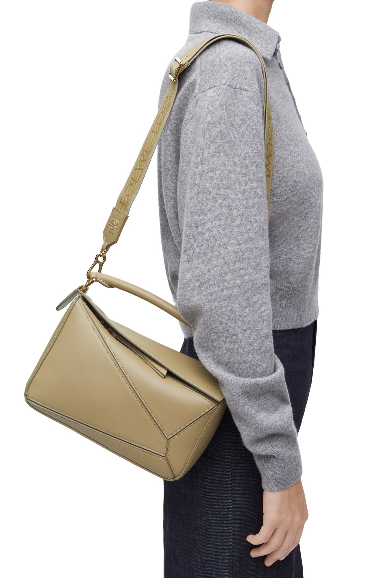 Loewe Puzzle Small Leather Tote Bag In Green