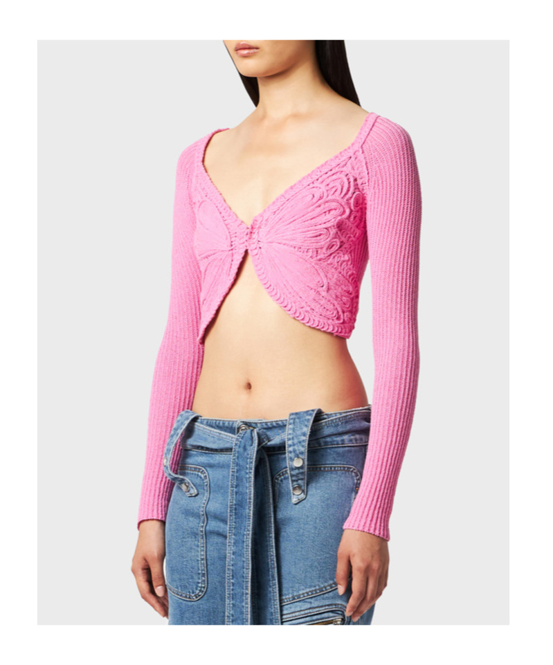 Blumarine Butterfly Embroidered Cardigan In Pink