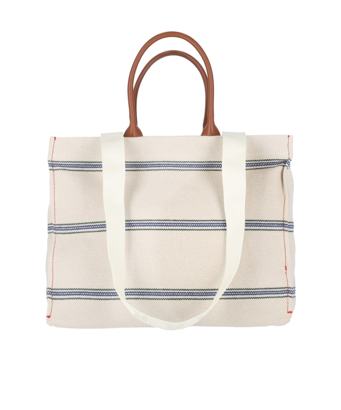 Marni Logo Embroidered Striped Large Tote Bag In White