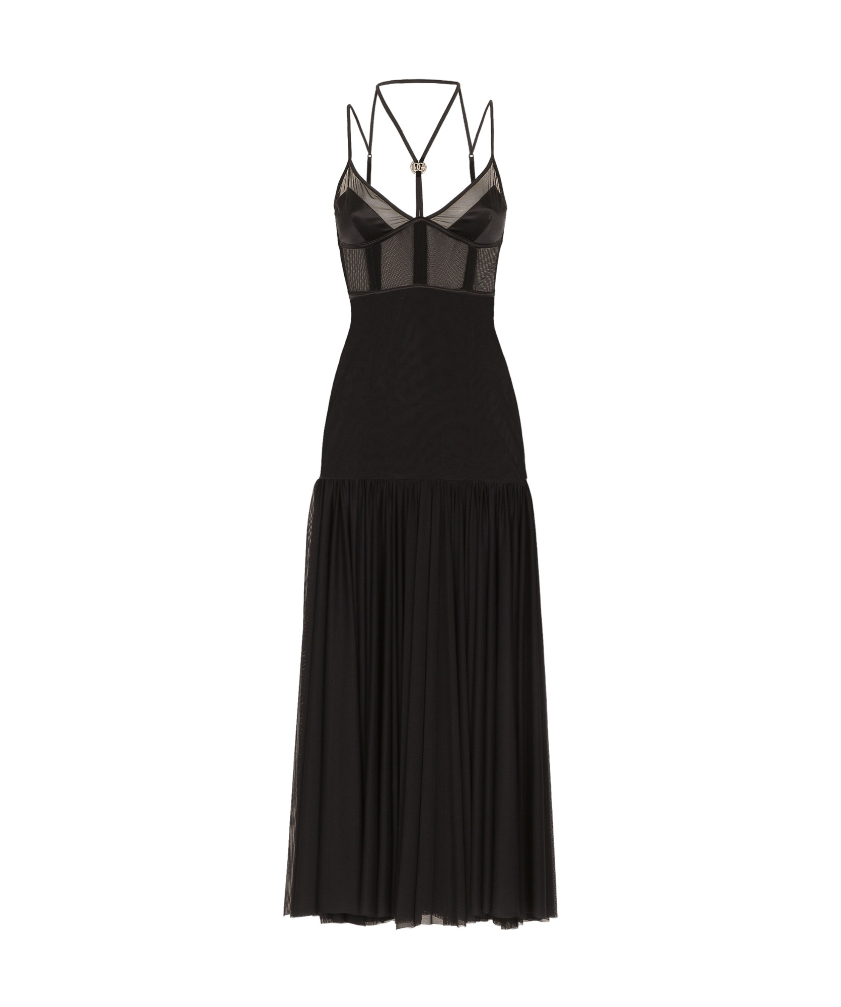 Dolce & Gabbana Dg-plaque Tulle Midi Dress In Black