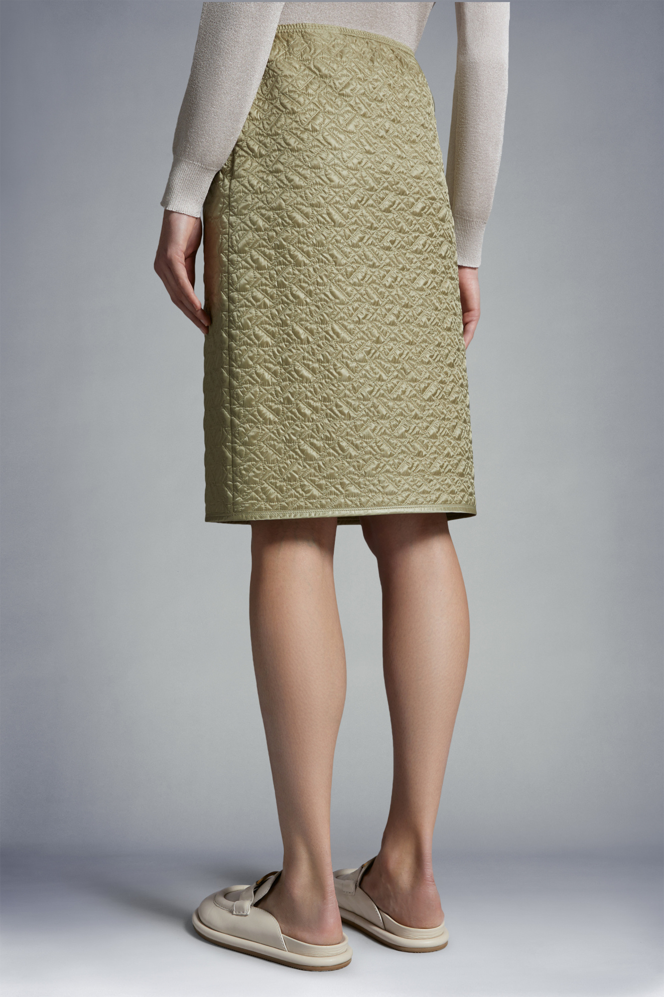 Moncler Quilted Midi Skirt In Nude