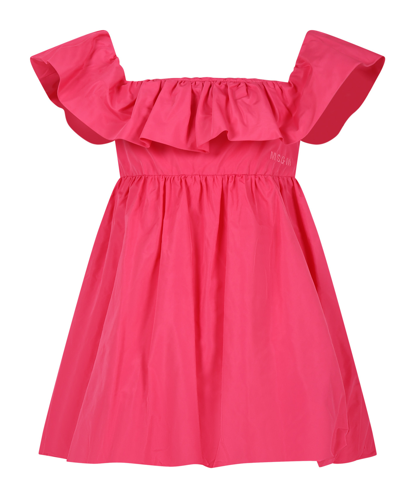 MSGM LOGO-EMBROIDERED TAFFETA DRESS