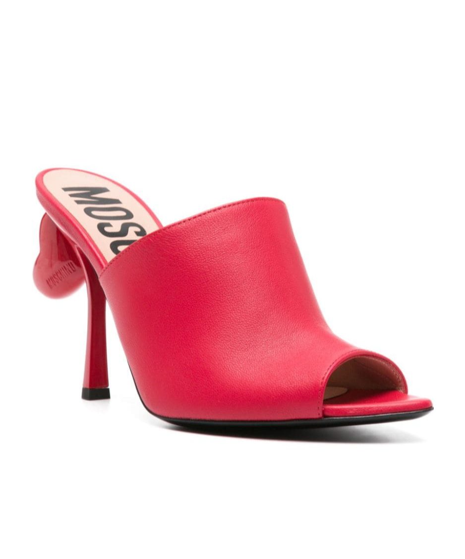 Moschino 100mm Heart-detail Leather Mules In Red