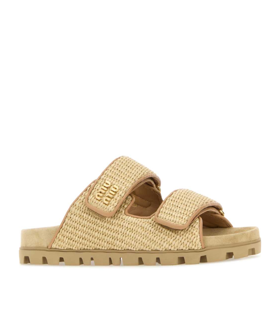 Miu Miu Raffia-effect Woven Fabric Slides In Nude