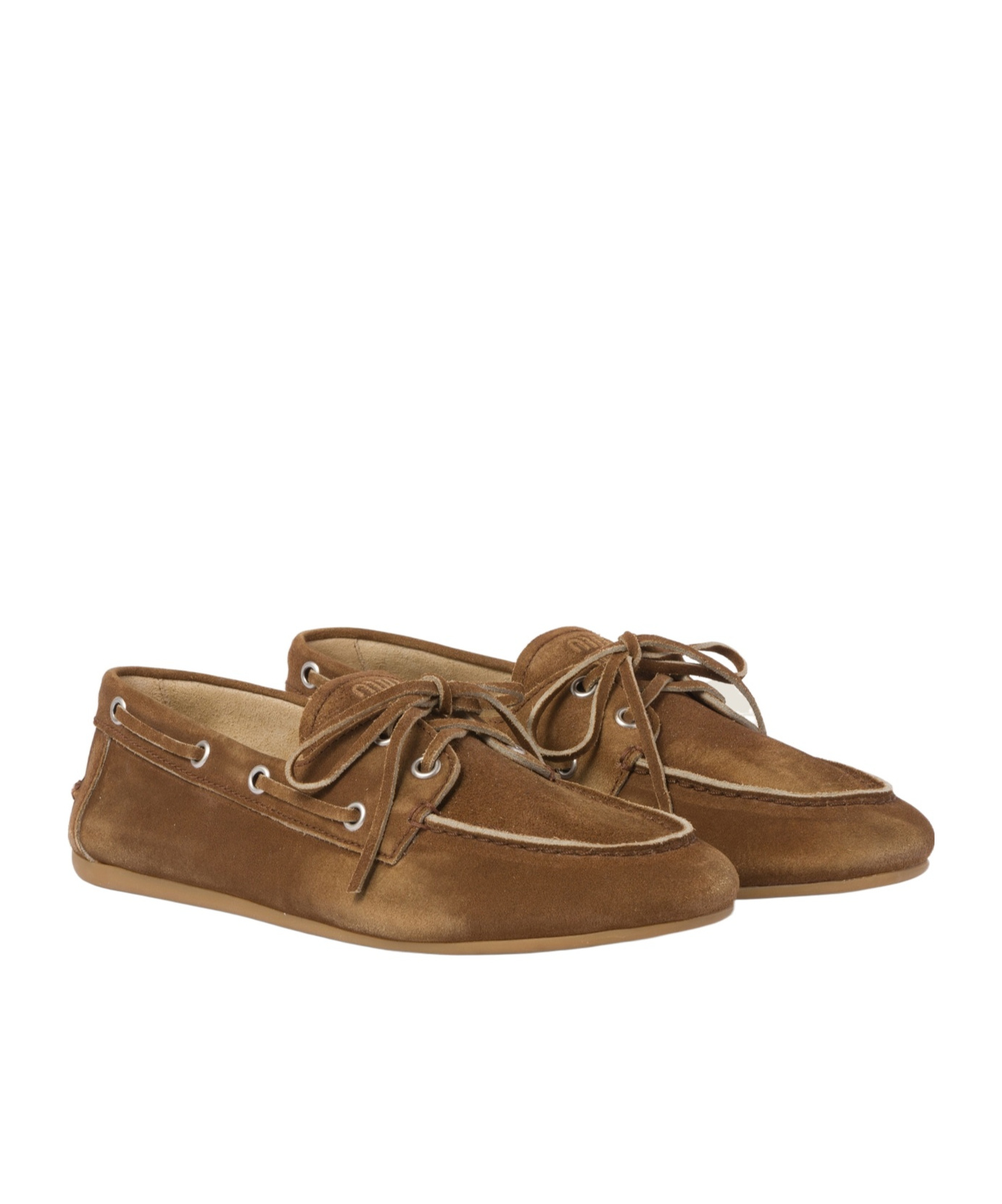Shop Miu Miu Faded Unlined Suede Loafers In Brown