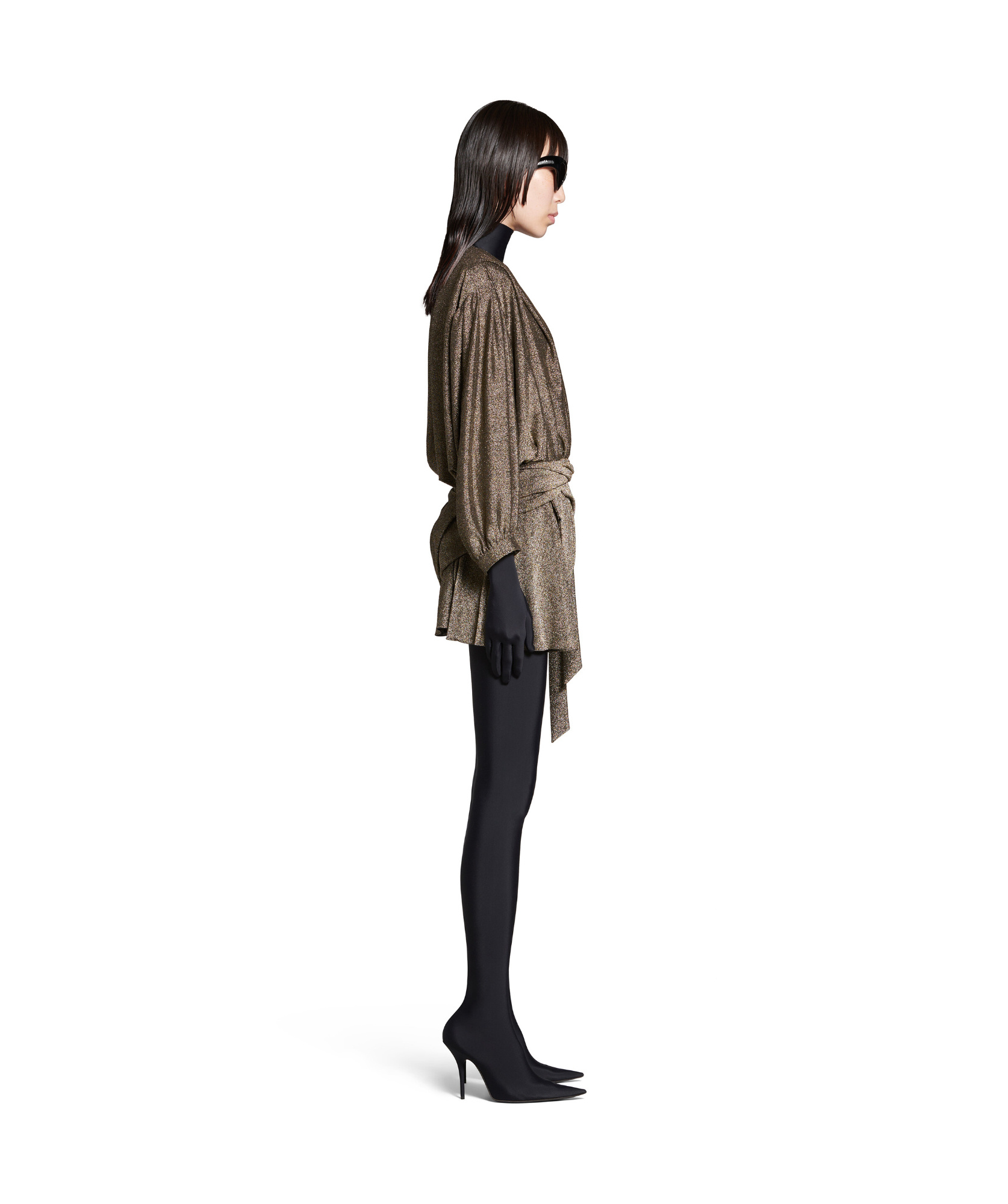 Balenciaga Draped Glittered Mini Dress In Brown