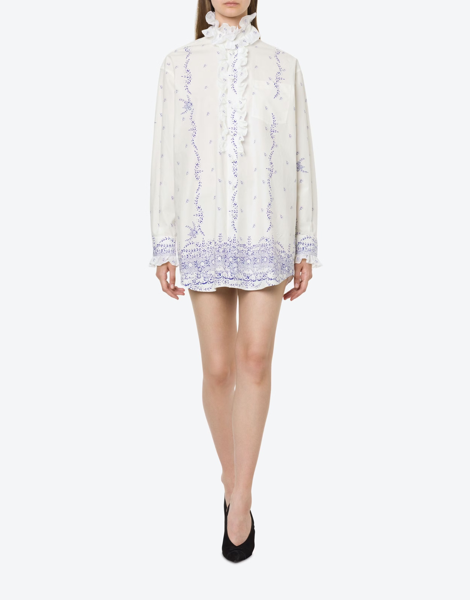 Philosophy Di Lorenzo Serafini Mini Shirt Dress With Ruffled Collar And Long Sleeves In White
