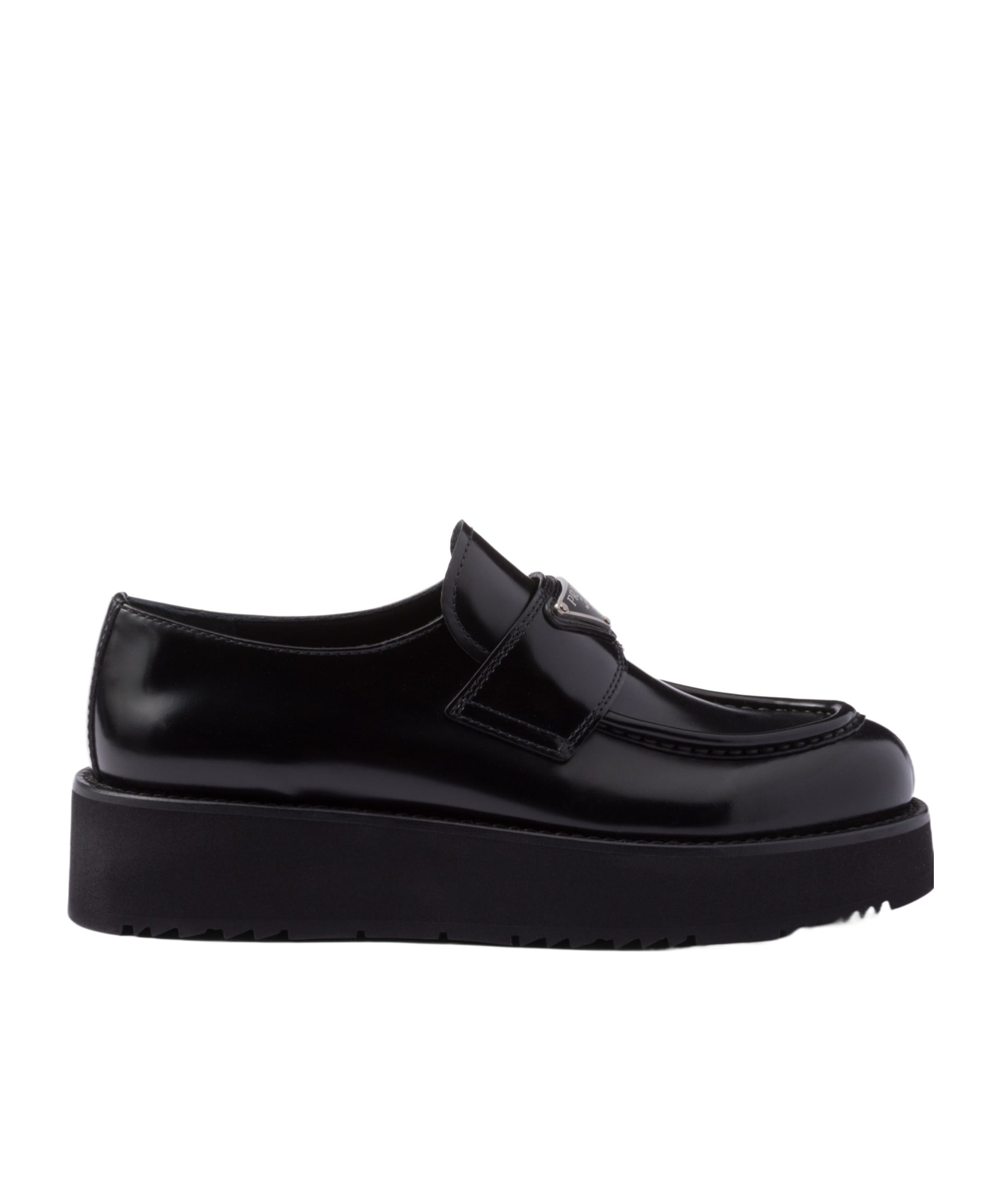 Prada Triangle-logo Leather Loafers In Black