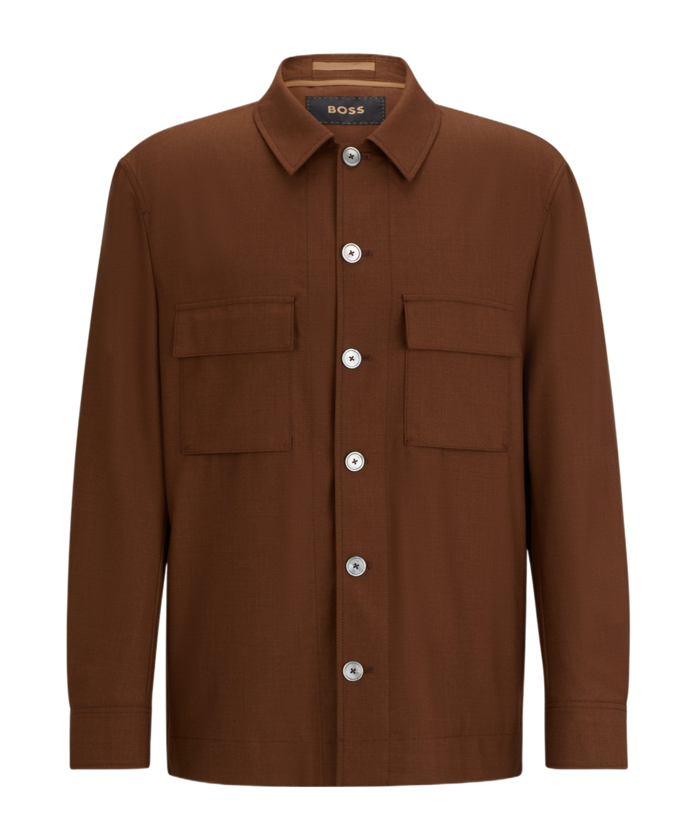 Hugo Boss Mélange-effect Shirt Jacket In Brown
