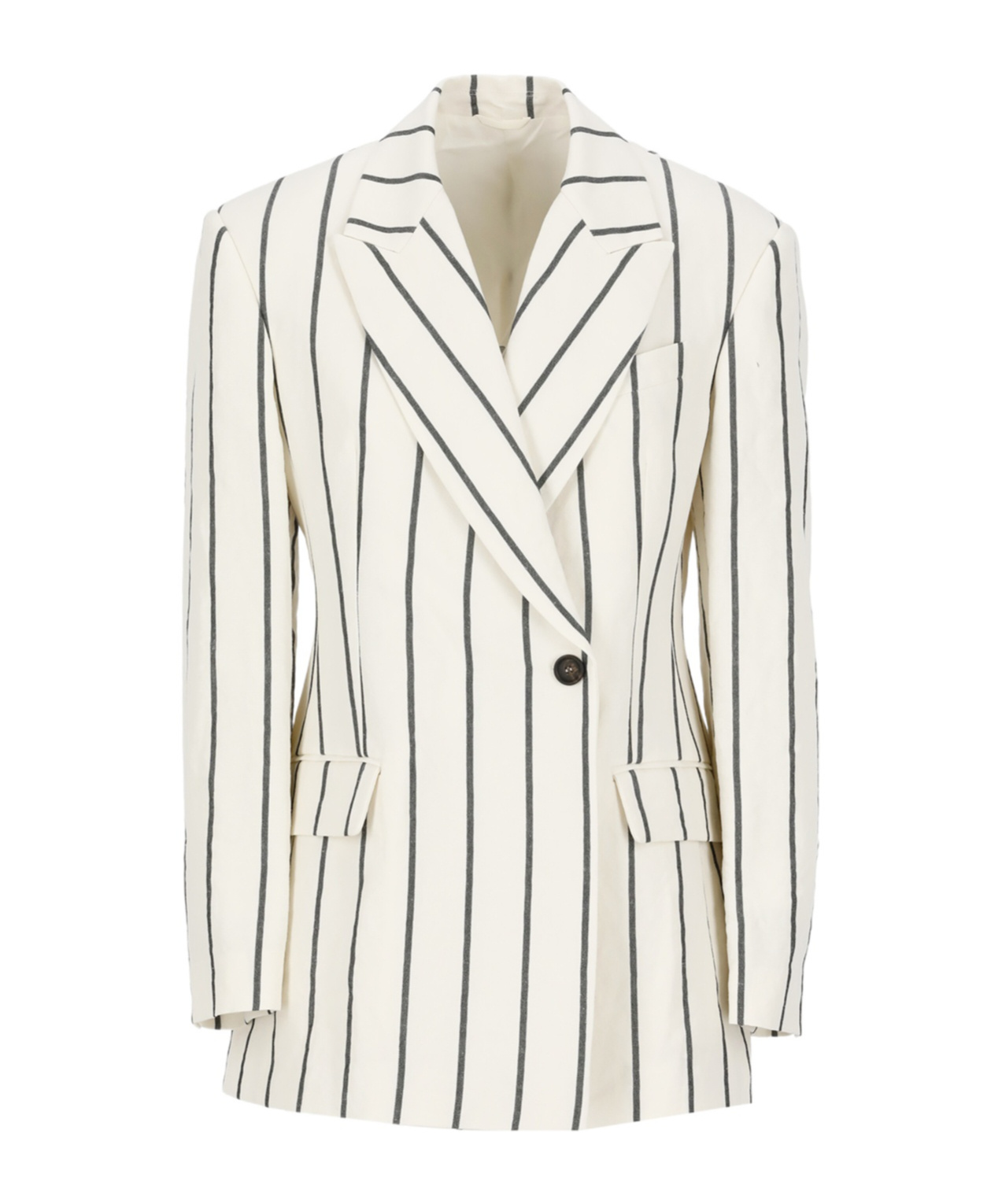 Brunello Cucinelli Striped Double-breasted Blazer In White