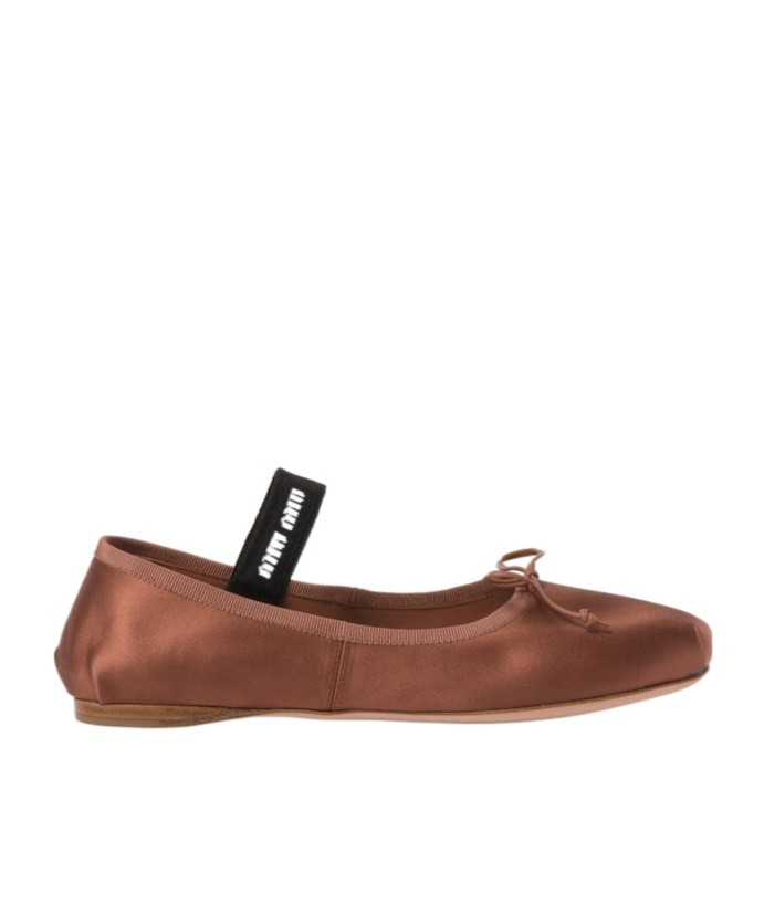 Miu Miu Satin Ballerinas In Brown