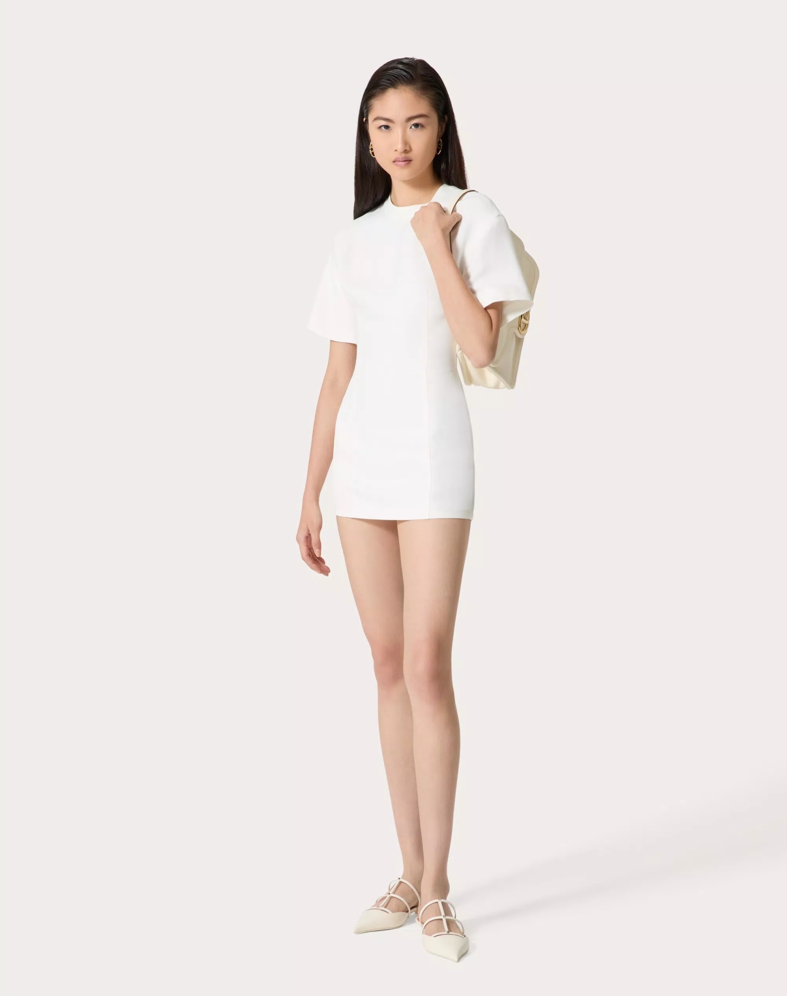 Valentino Crepe Couture Short-sleeve Minidress In White