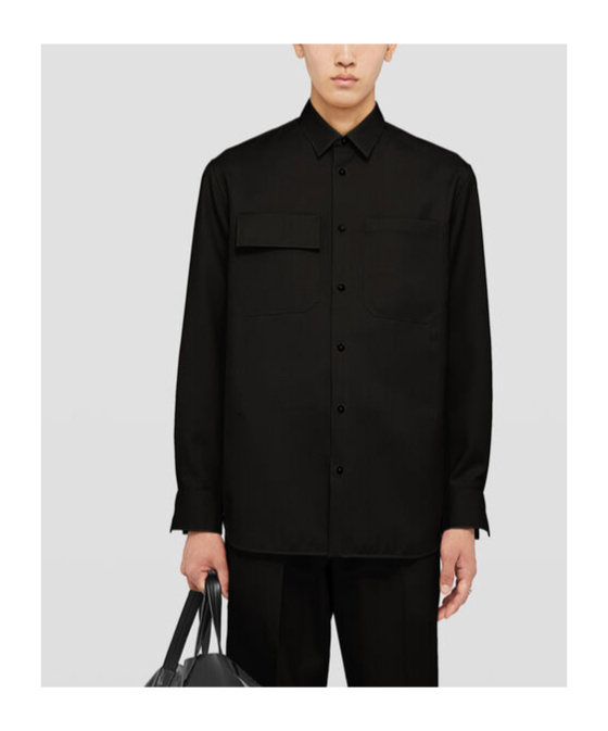 Jil Sander Chest-pockets Wool Shirt In Black