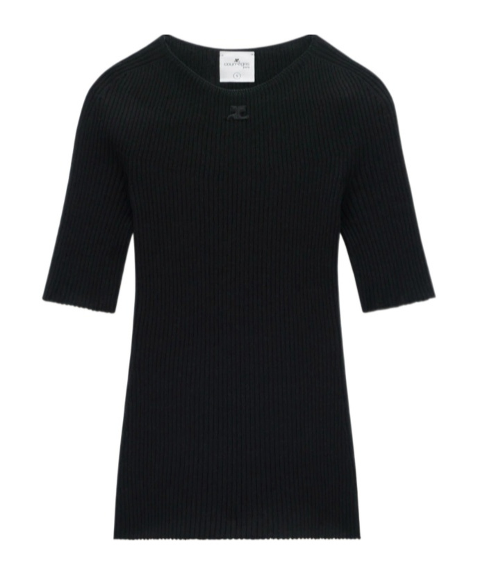 Courrèges Solar Logo-patch Ribbed T-shirt In Black