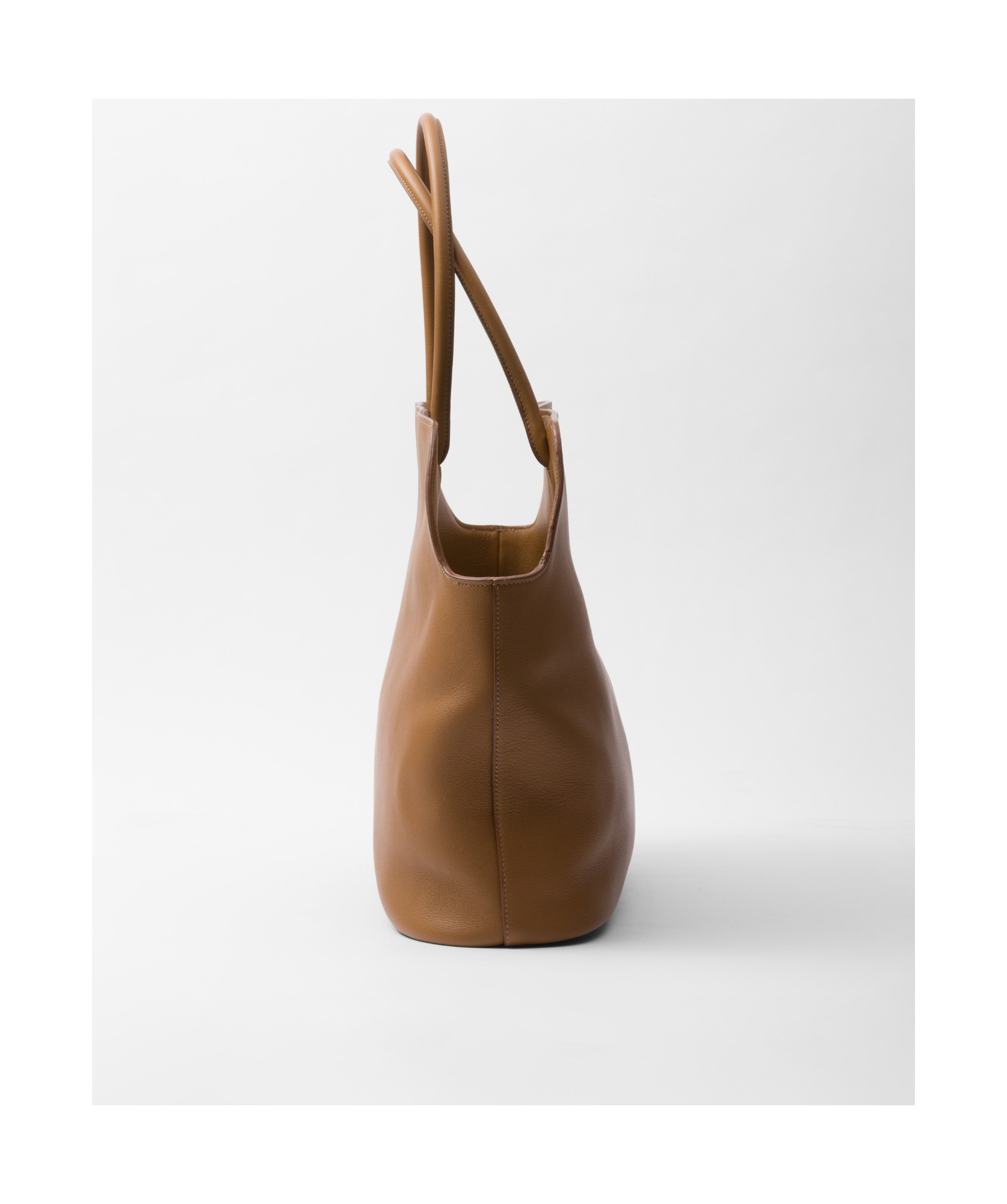 Prada Leather Shopping Bag With Structured Shape And Top Handles In Brown