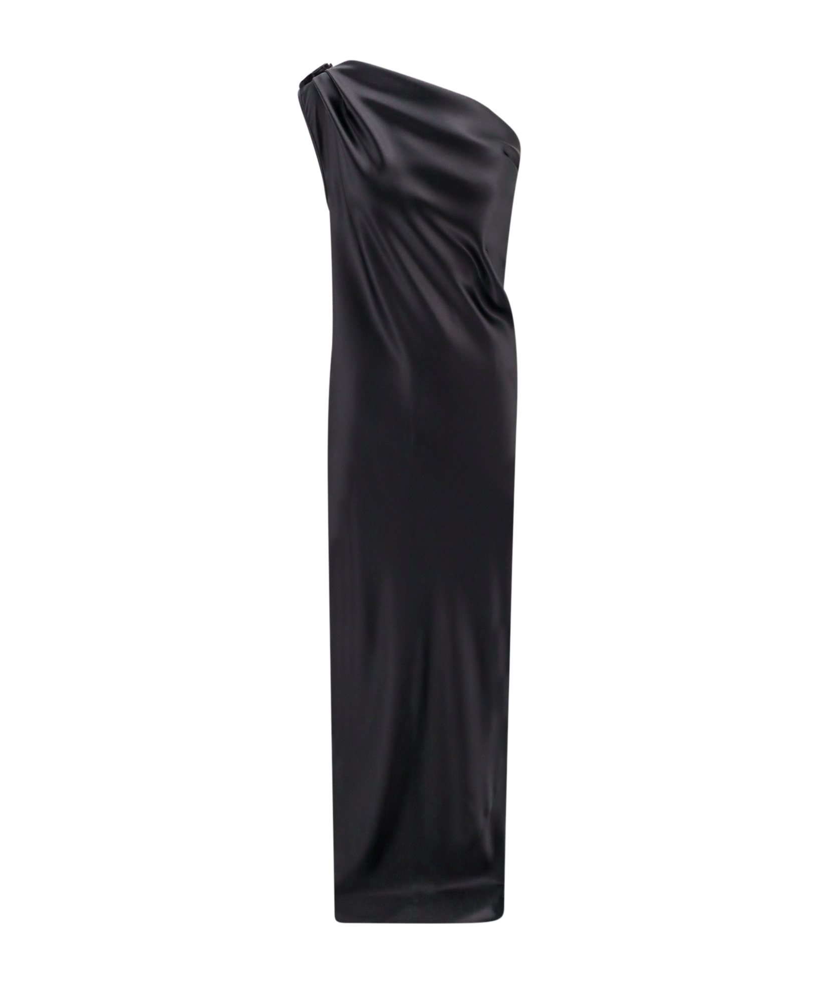 Max Mara Asymmetrical Satin Draped Evening Dress In Black