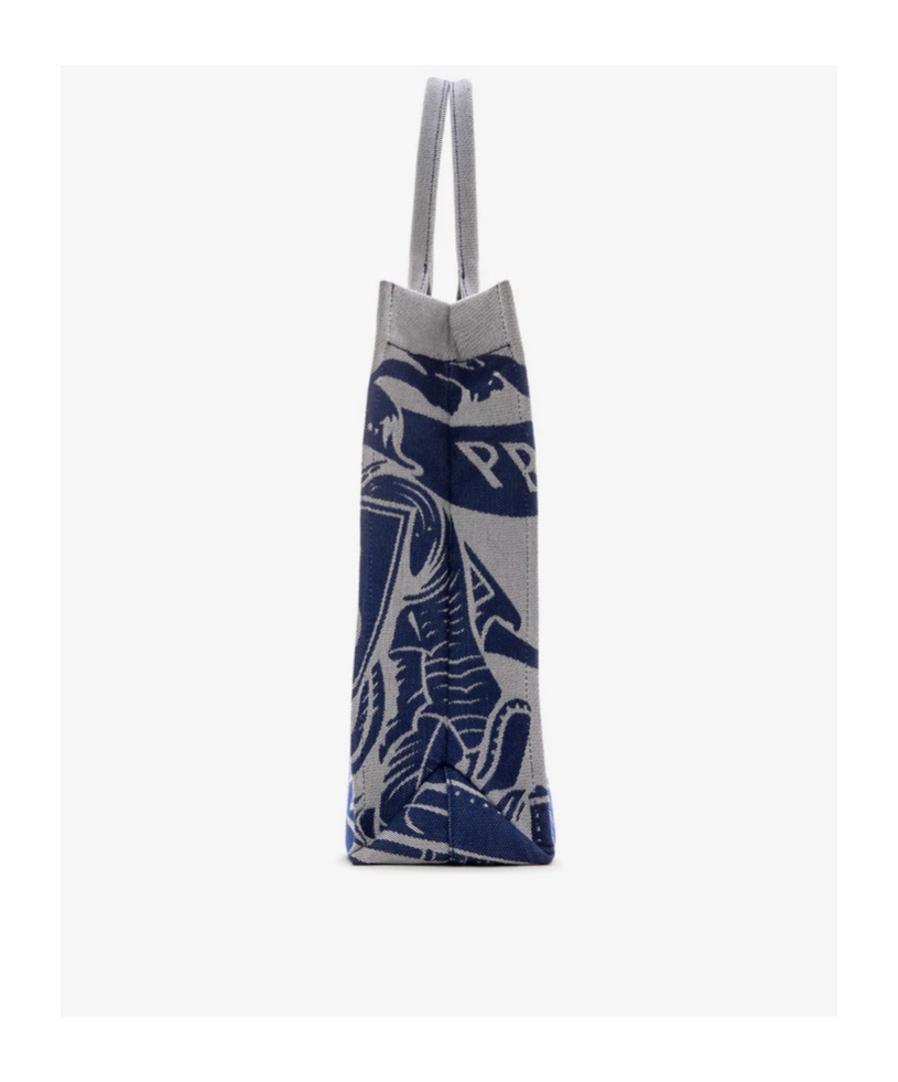 Burberry Beige And Blue Tote Bag With Equestrian Knight Embroidery In Cotton Blend Man In Gray