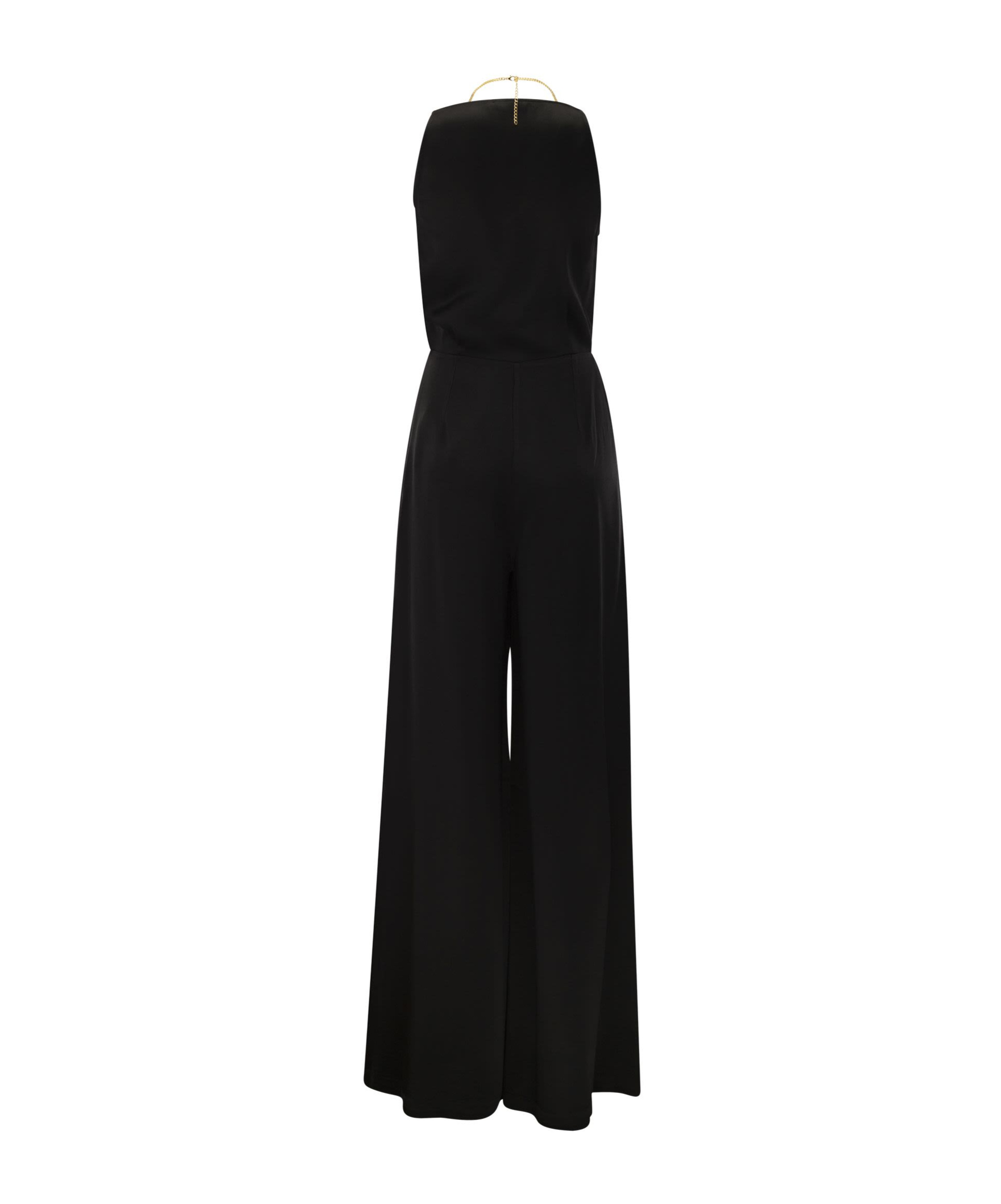 Elisabetta Franchi Cowl Neck Body-chain Jumpsuit In Black