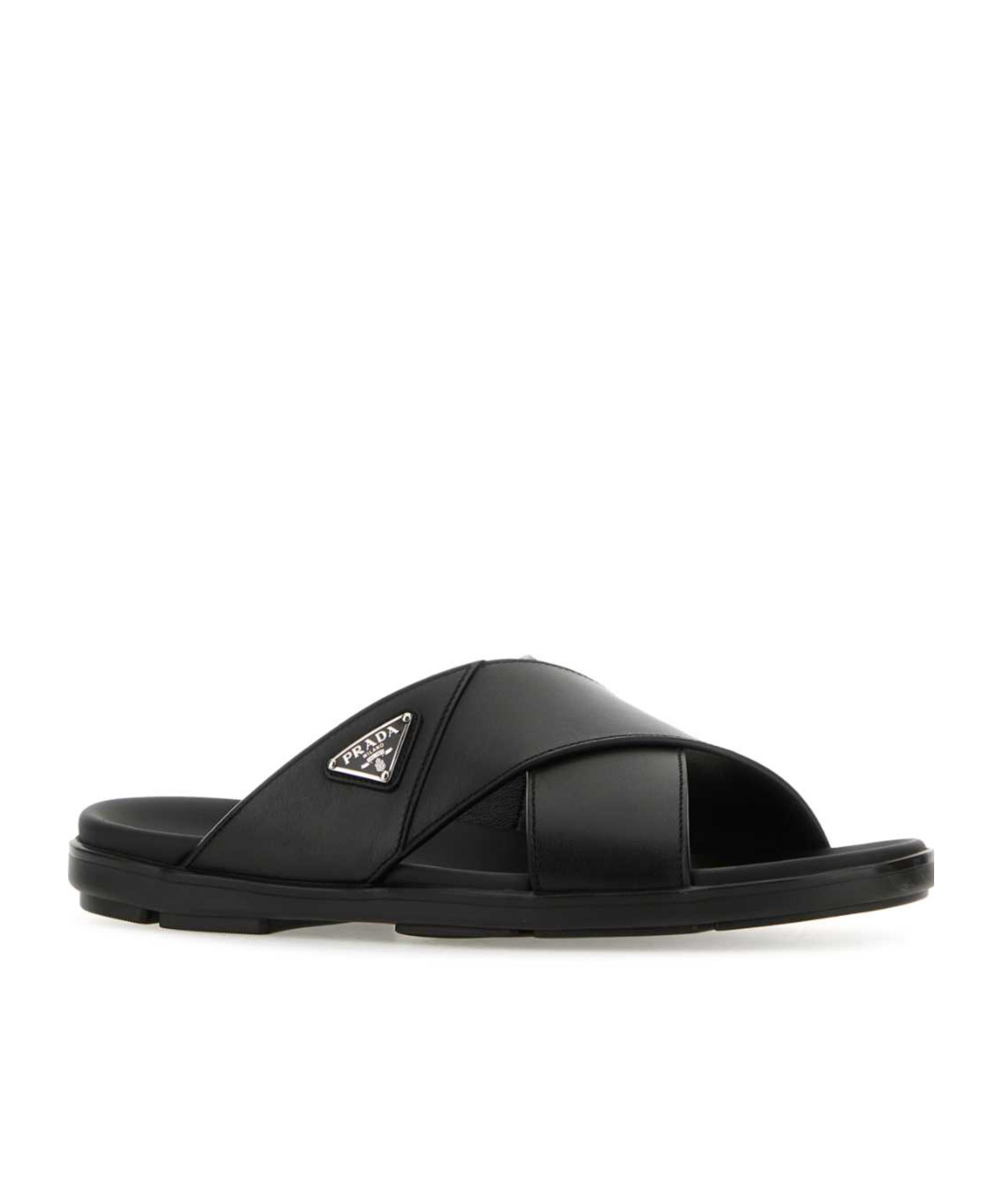 Prada Spazzolato Slide Sandal In Black