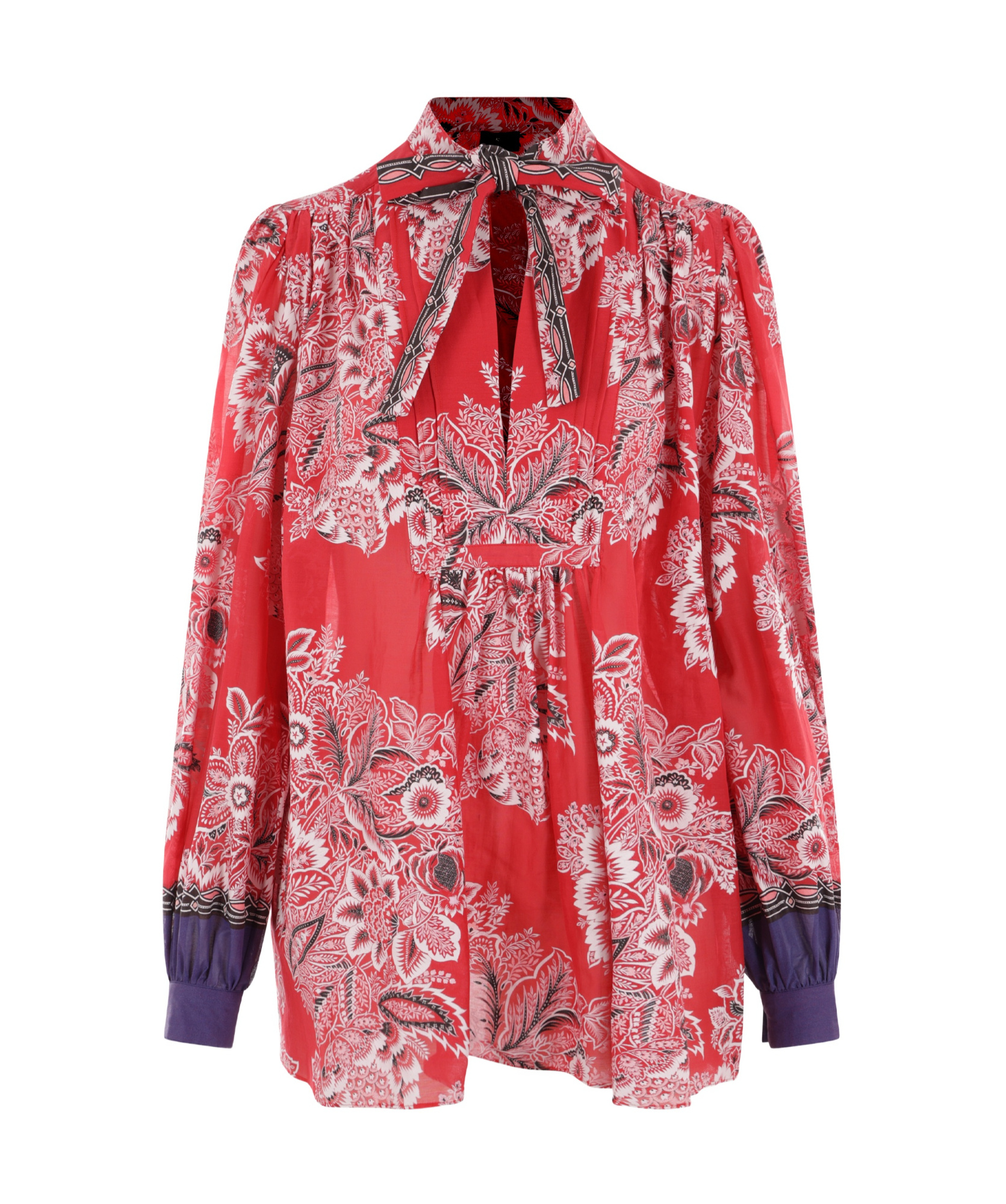 Etro Pintucked Floral-print Cotton And Silk-blend Voile Blouse In Red