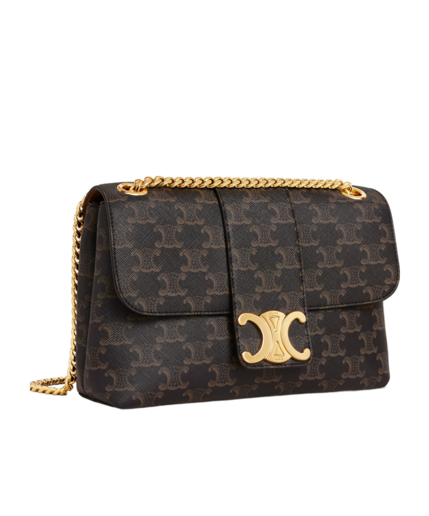 Celine Medium Tilly Bag In Triomphe Canvas And Calfskin In Black