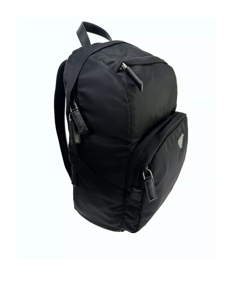 Prada Structured Leather Backpack With Logo Zipper Closure In Black