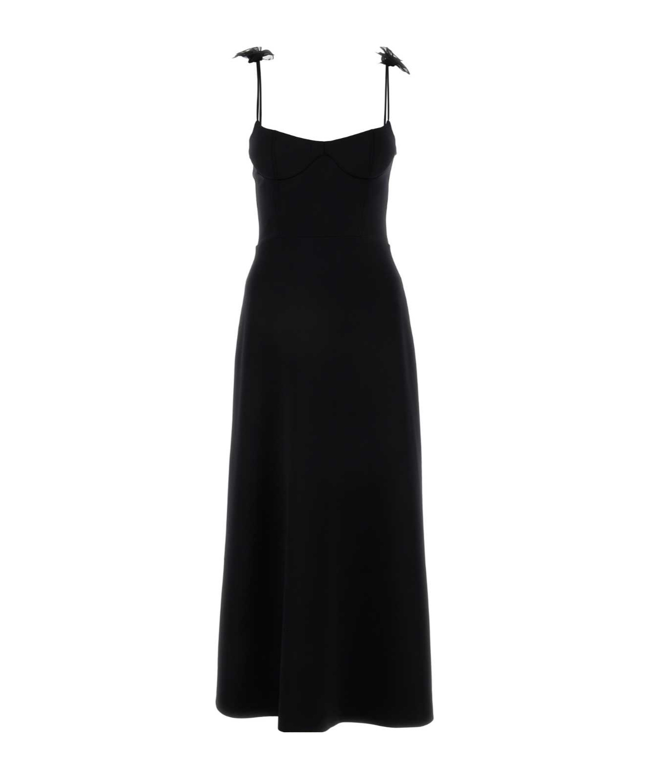 Magda Butrym Nylon Dress With Round Neckline And Floral Embellishments In Black