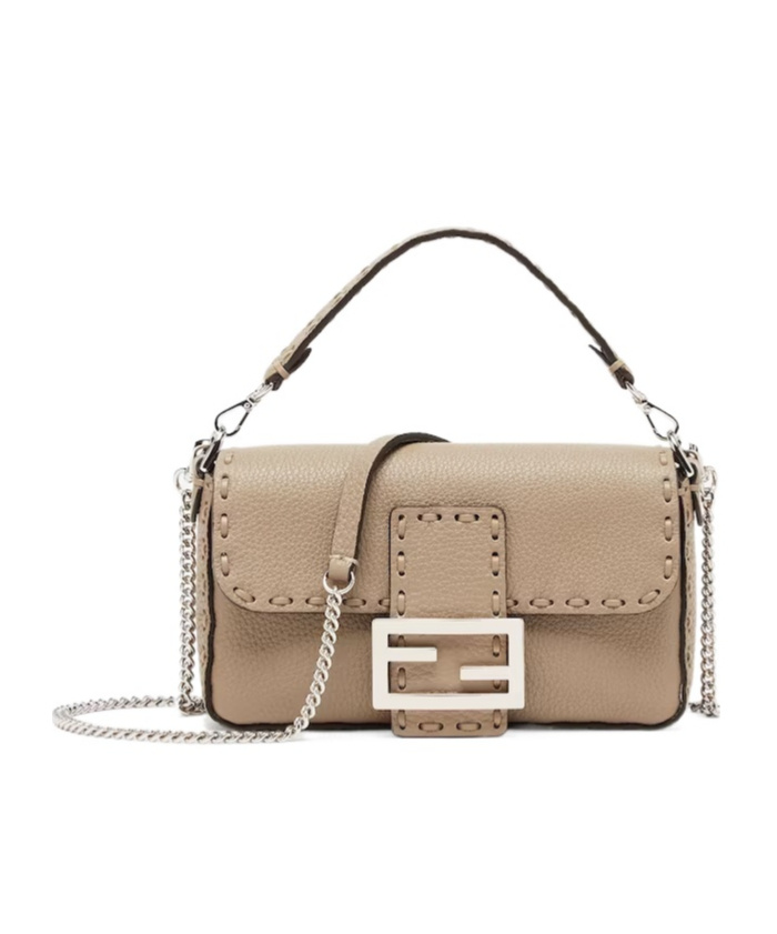 Shop Fendi Dove Gray Selleria Bag With 309 Hand-sewn Topstitches In Nude