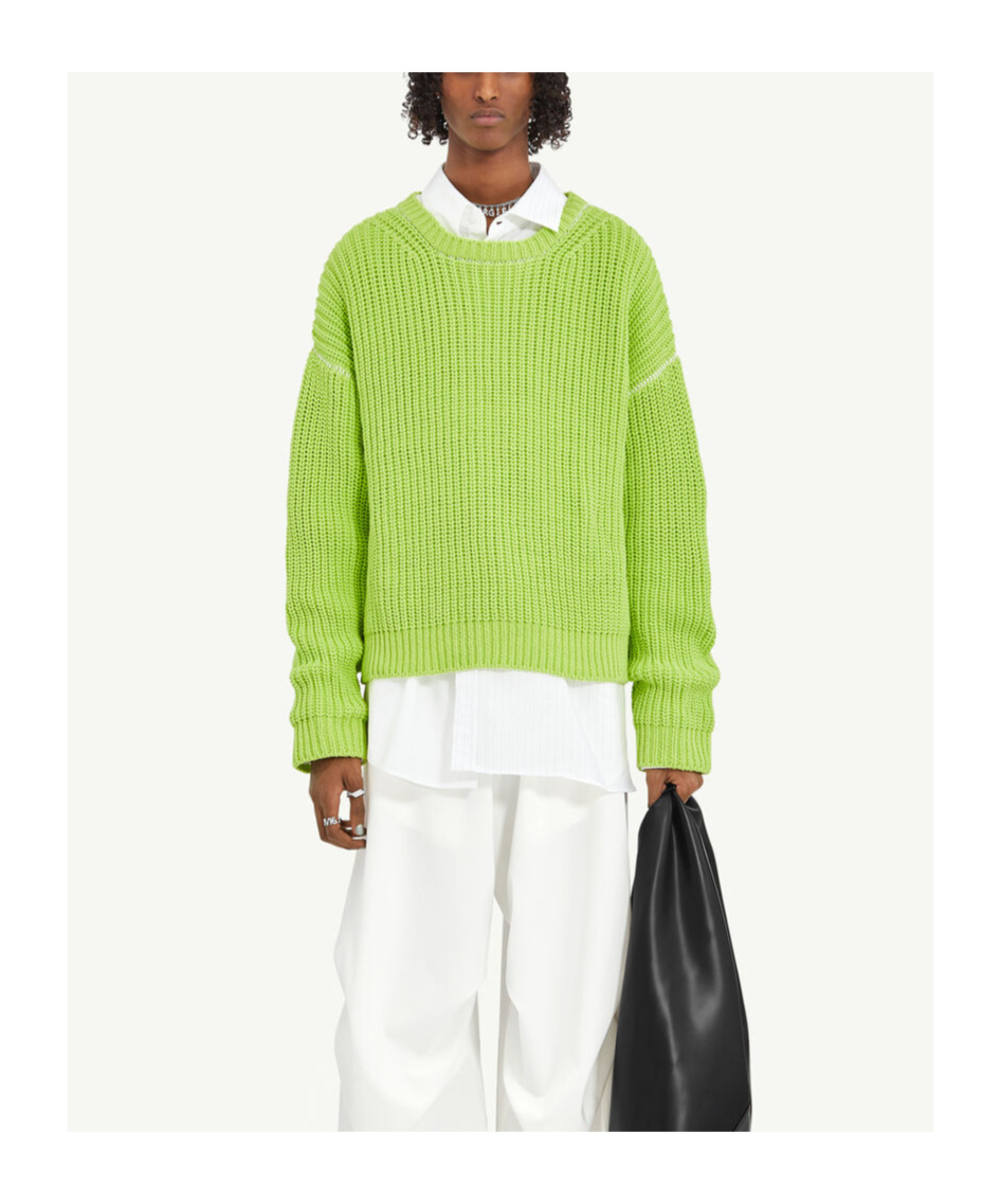 Mm6 Maison Margiela Decorative-stitching Chunky-knit Jumper In Green