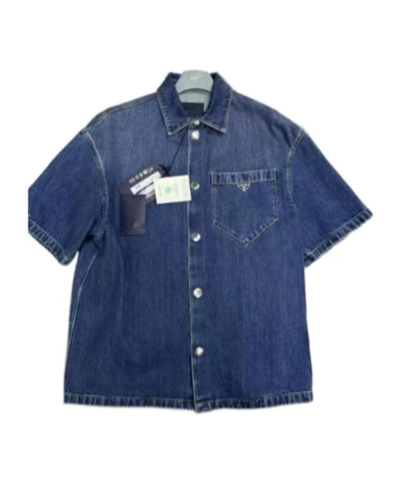 Prada Denim Short-sleeved Shirt In Blue