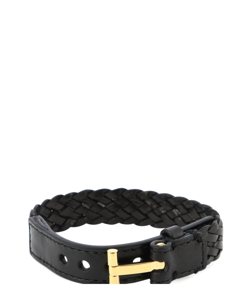 Tom Ford Logo Plaque Braided Bracelet In Black