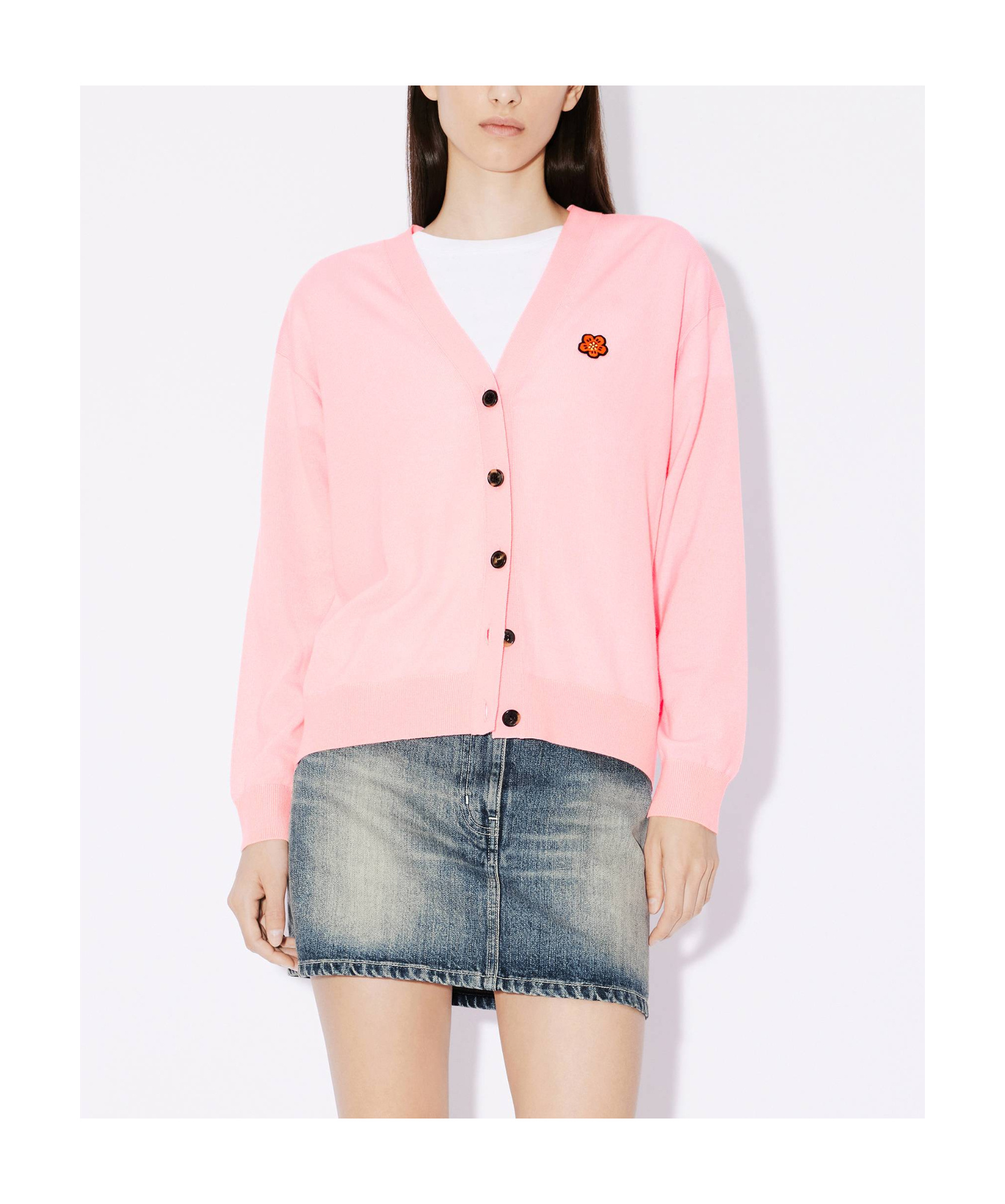 Kenzo Boke Flower Embroidered Buttoned Cardigan In Pink
