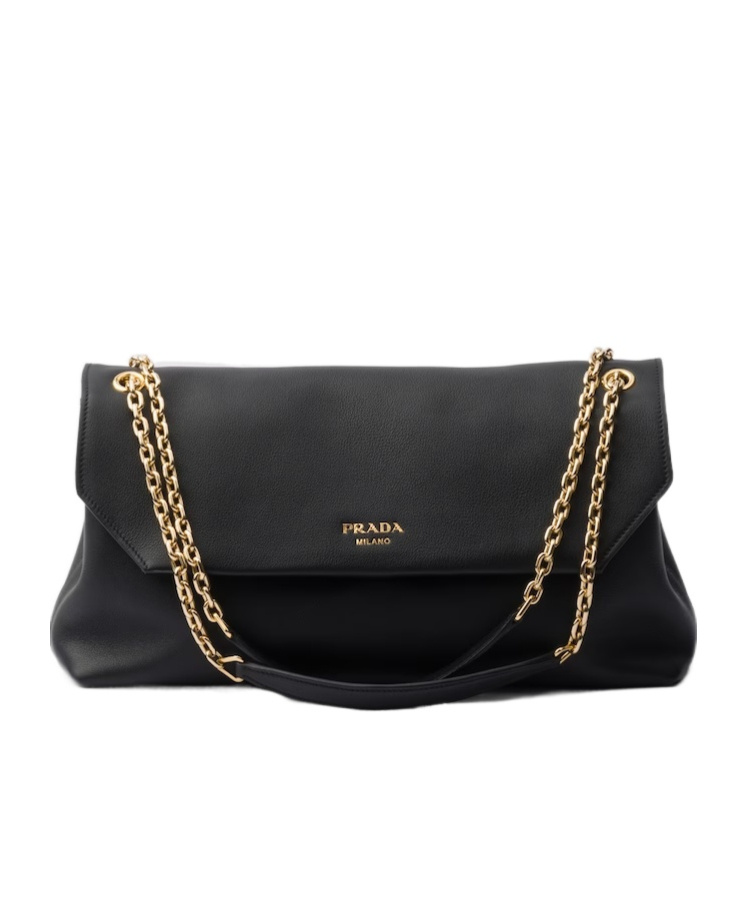 Prada Medium Leather Shoulder Bag In Black